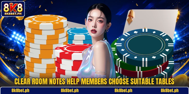Clear room notes help members choose suitable tables