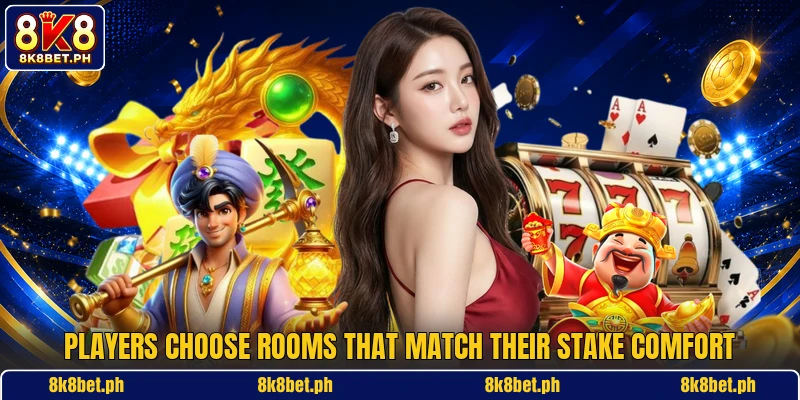 Players choose rooms that match their stake comfort