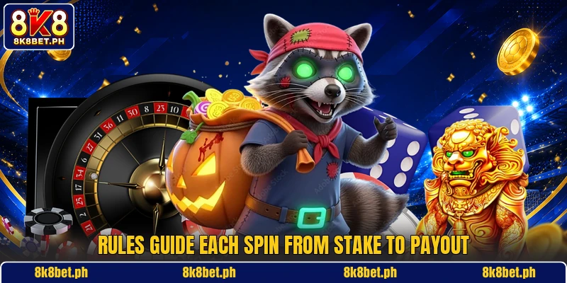 Rules guide each spin from stake to payout